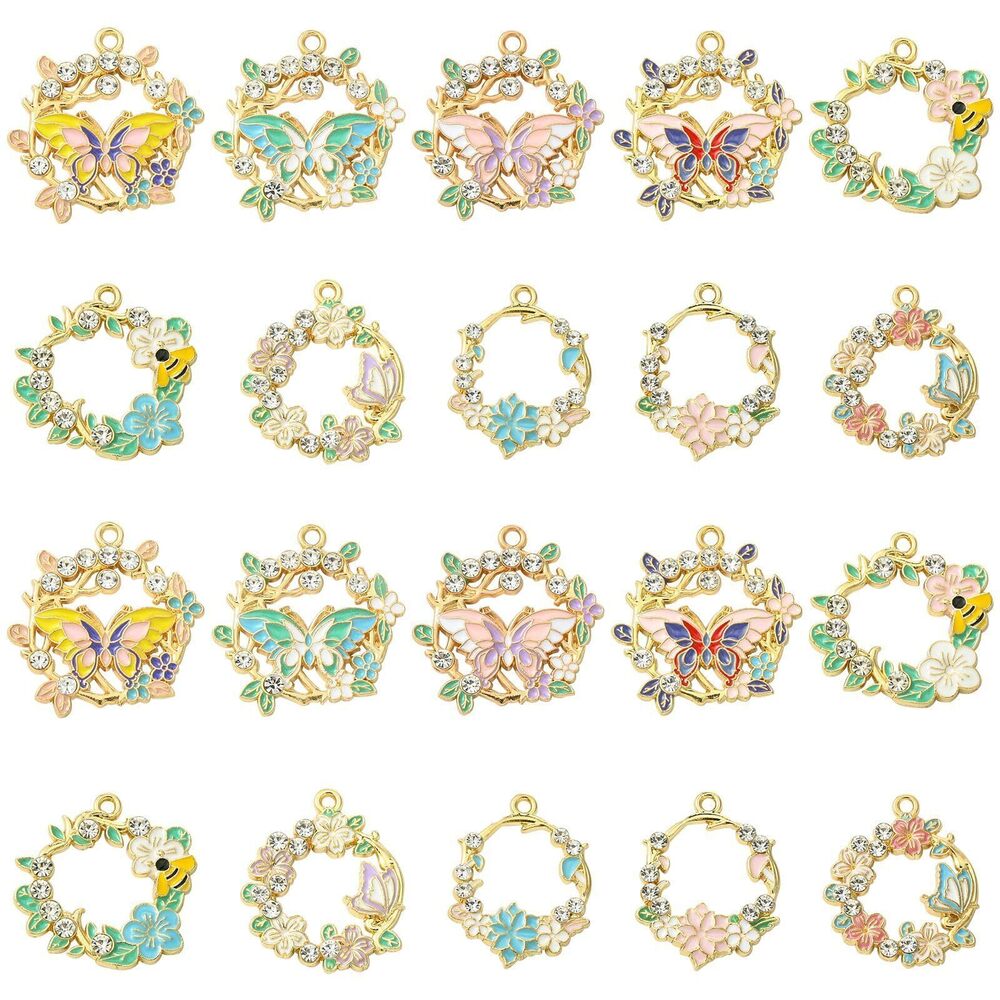 3730 20 Pcs 10 Styles Spring Flower Wreath Charms Enamel Metal Charm